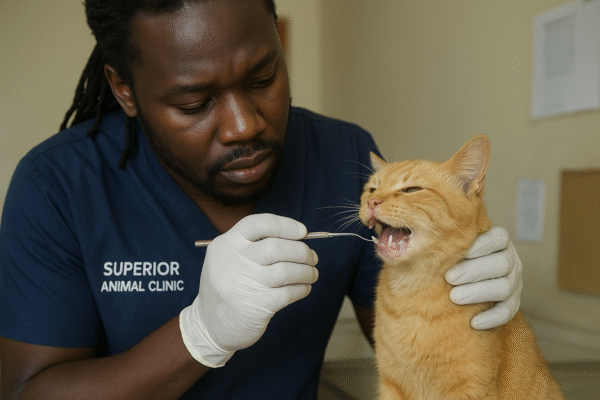 Cat with bad breath receiving dental care at Superior Animal Clinic Ntinda Kampala
