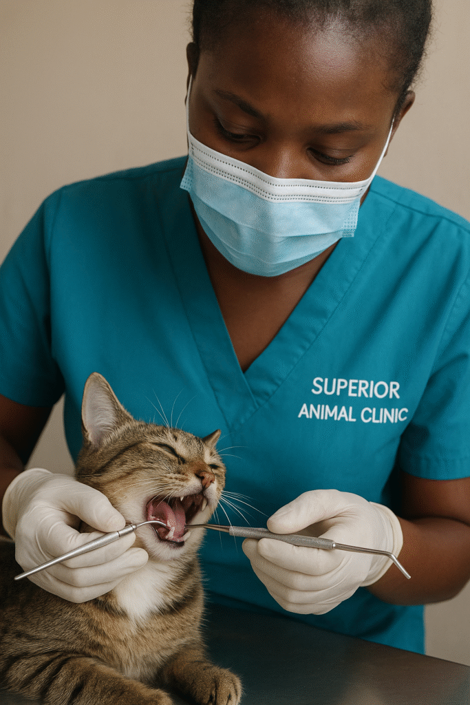 Dental cleaning for cat with bad breath in Kasubi at Superior Animal Clinic Kampala