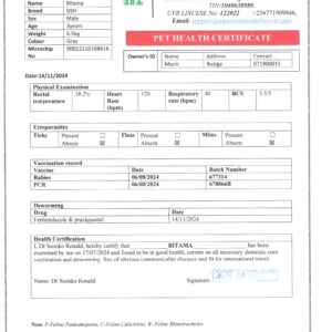 veterinary health certificates for dogs and cats in Kampala Uganda