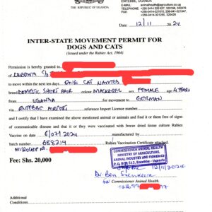 Dog and cat export permit in Uganda