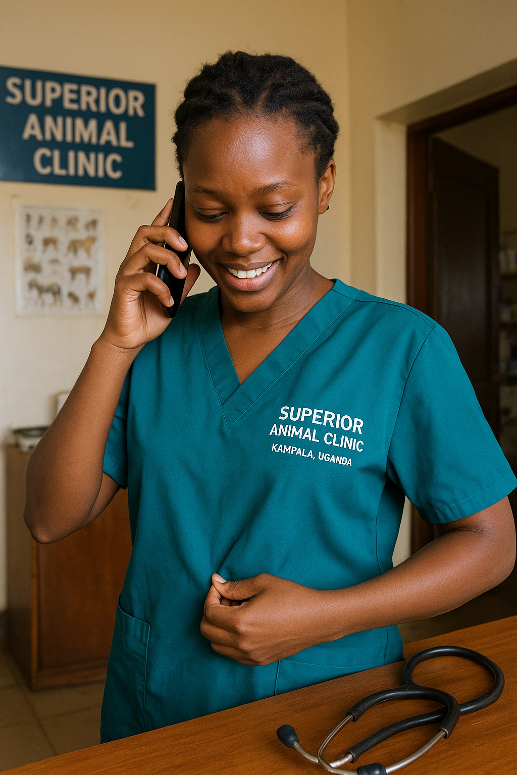 A vet doctor at Superior Animal Clinic doing online veterinary services in Kampala, Uganda veterinary Telemedicine