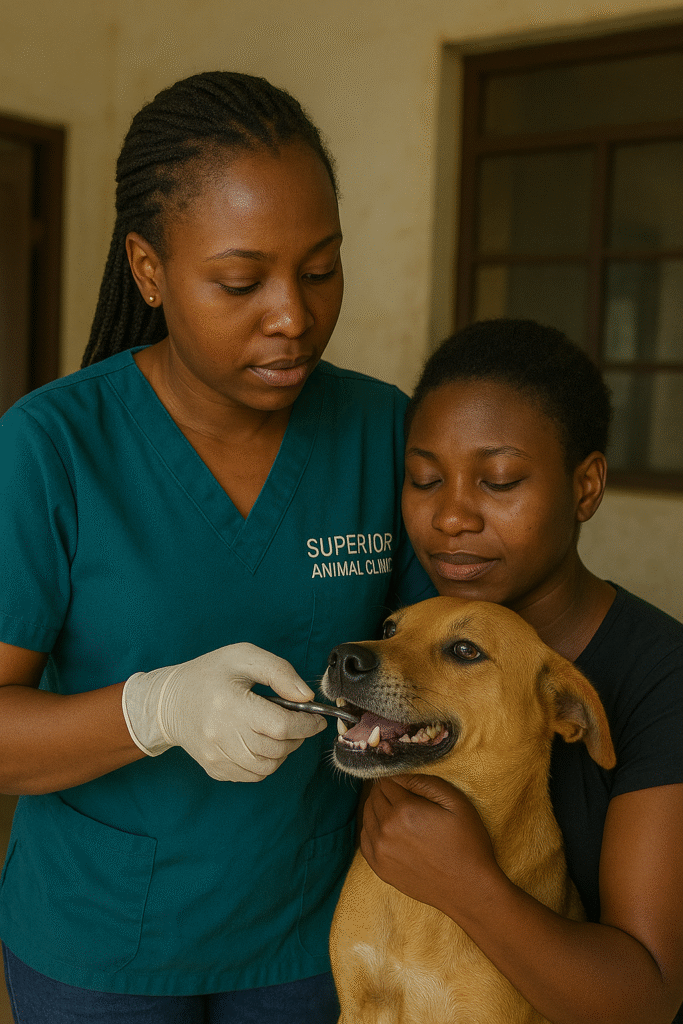 24 hour dog emergency care for bones stuck in mouth in Kampala Uganda at Superior Animal Clinic