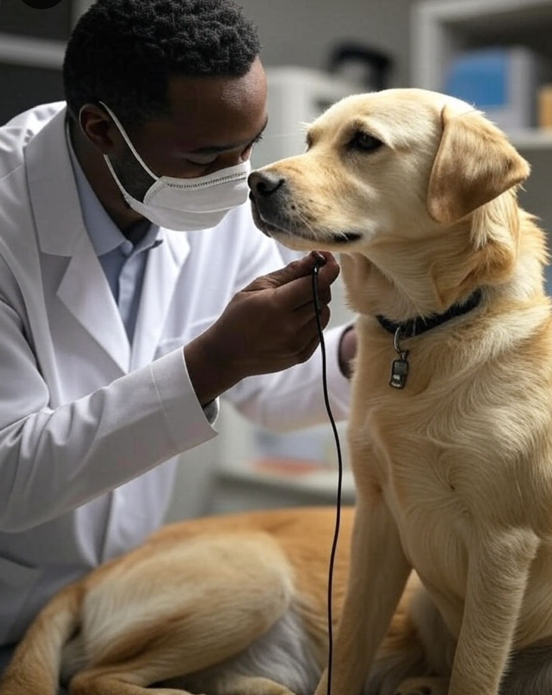 A vet in Kampala, Uganda picking blood from a dog at Superior Animal Clinic