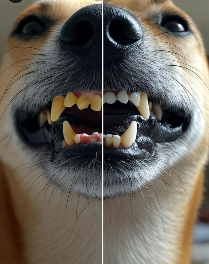 Before and after dog dental cleaning results in Kampala, Uganda at Superior Animal Clinic