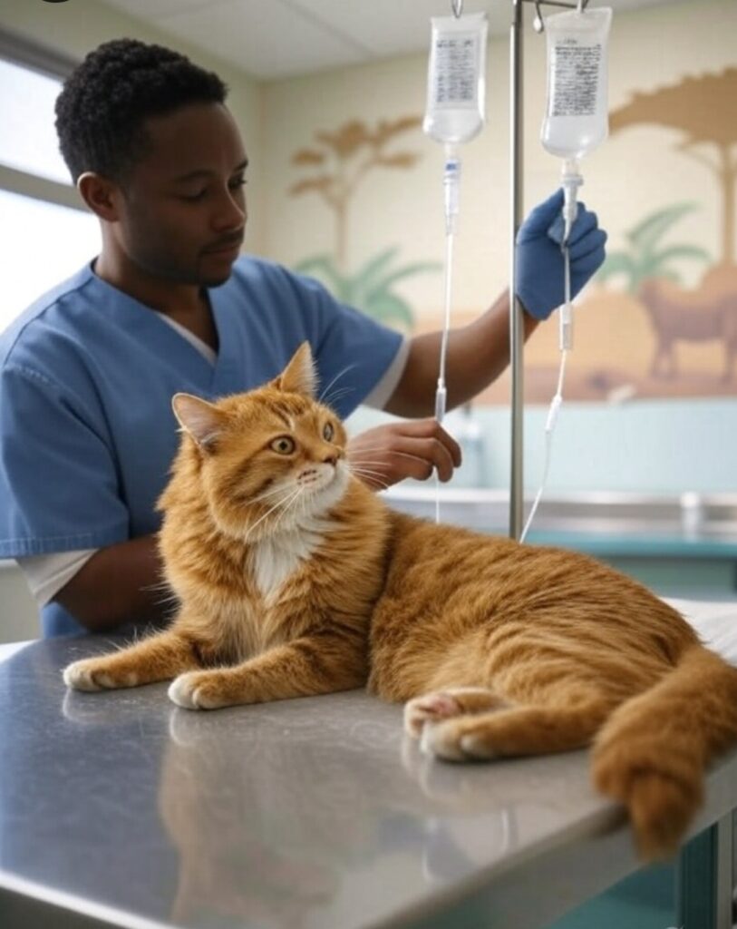 Cat on IV fluids at trusted Cat veterinary hospital in Kampala at Superior Animal Clinic