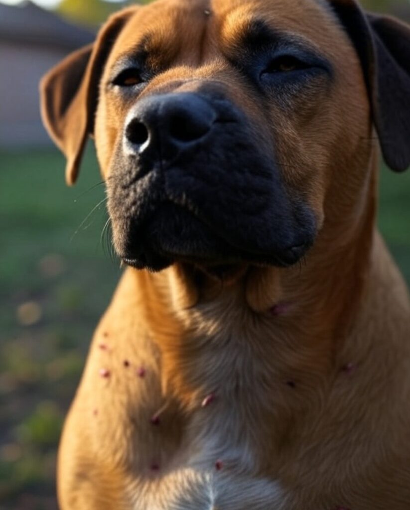 Dog with fleas allergy receiving treatment in Kampala at Superior Animal Clinic