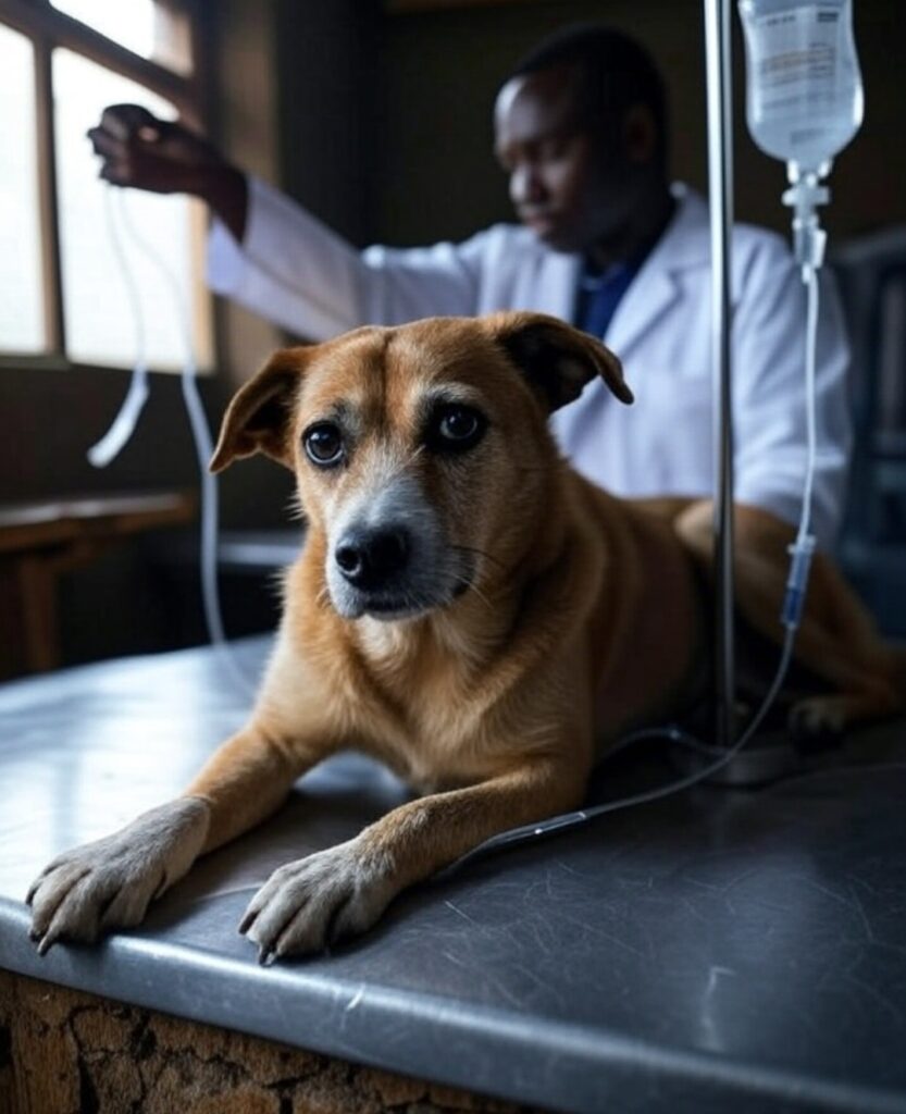 Vet checking hospitalized dog in Kampala at Superior Animal Clinic