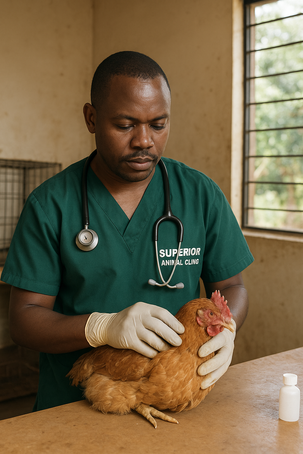 Chicken vet in Kampala treating sick poultry at Superior Animal Clinic Makindye UgandaChicken vet in Kampala treating sick poultry at Superior Animal Clinic Makindye Uganda