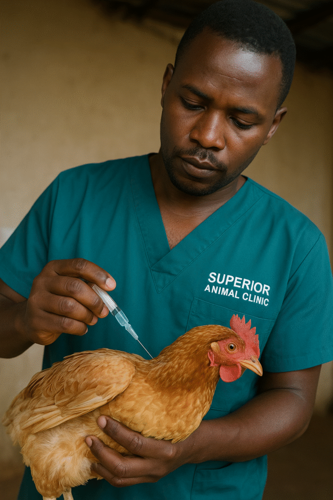 Newcastle disease vaccination for chickens at Superior Animal Clinic Kampala Uganda