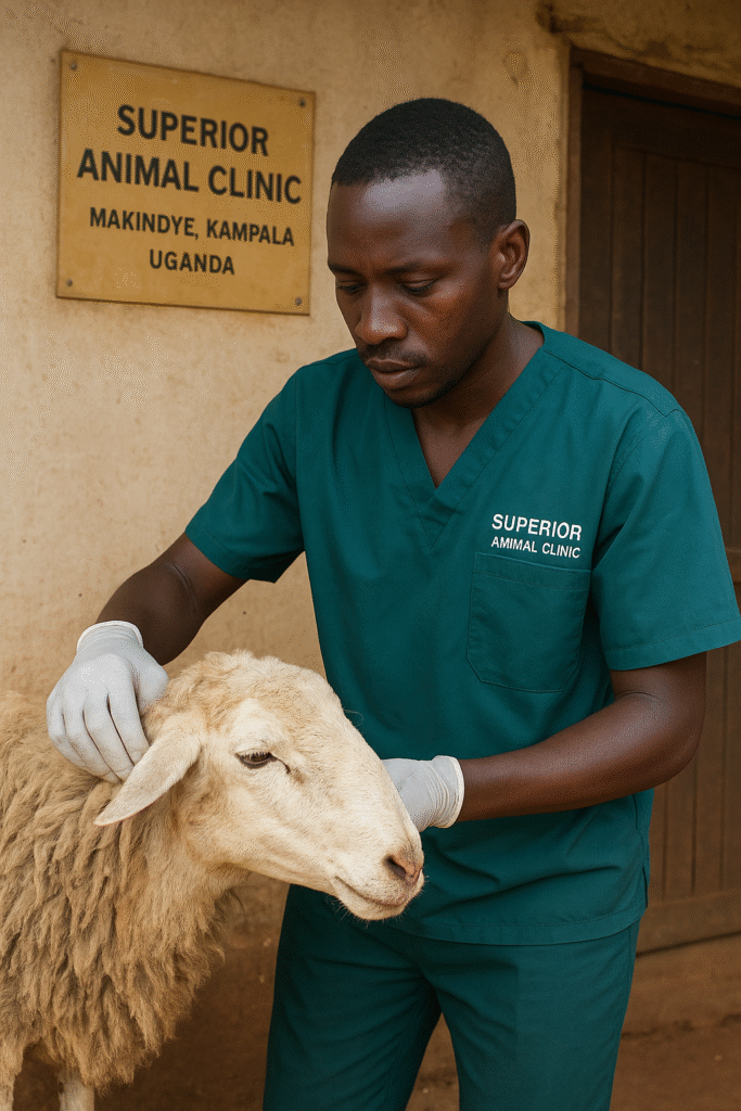 Sheep vet in Kampala treating sick sheep at Superior Animal Clinic Makindye Uganda