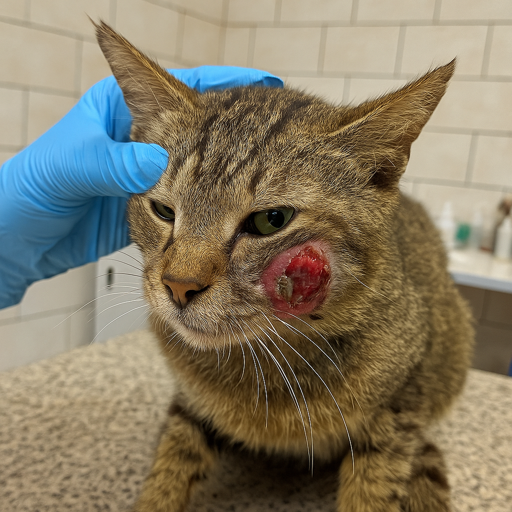 Veterinarian cleaning and disinfecting cat wound at Superior Animal Clinic Makindye Kampala Uganda