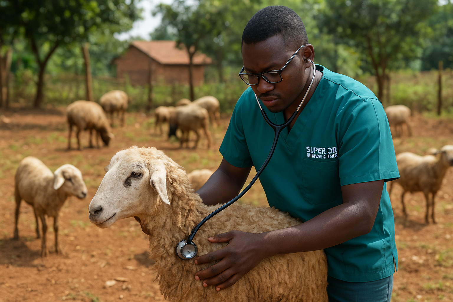 Veterinarian examining sick sheep in Kampala Uganda