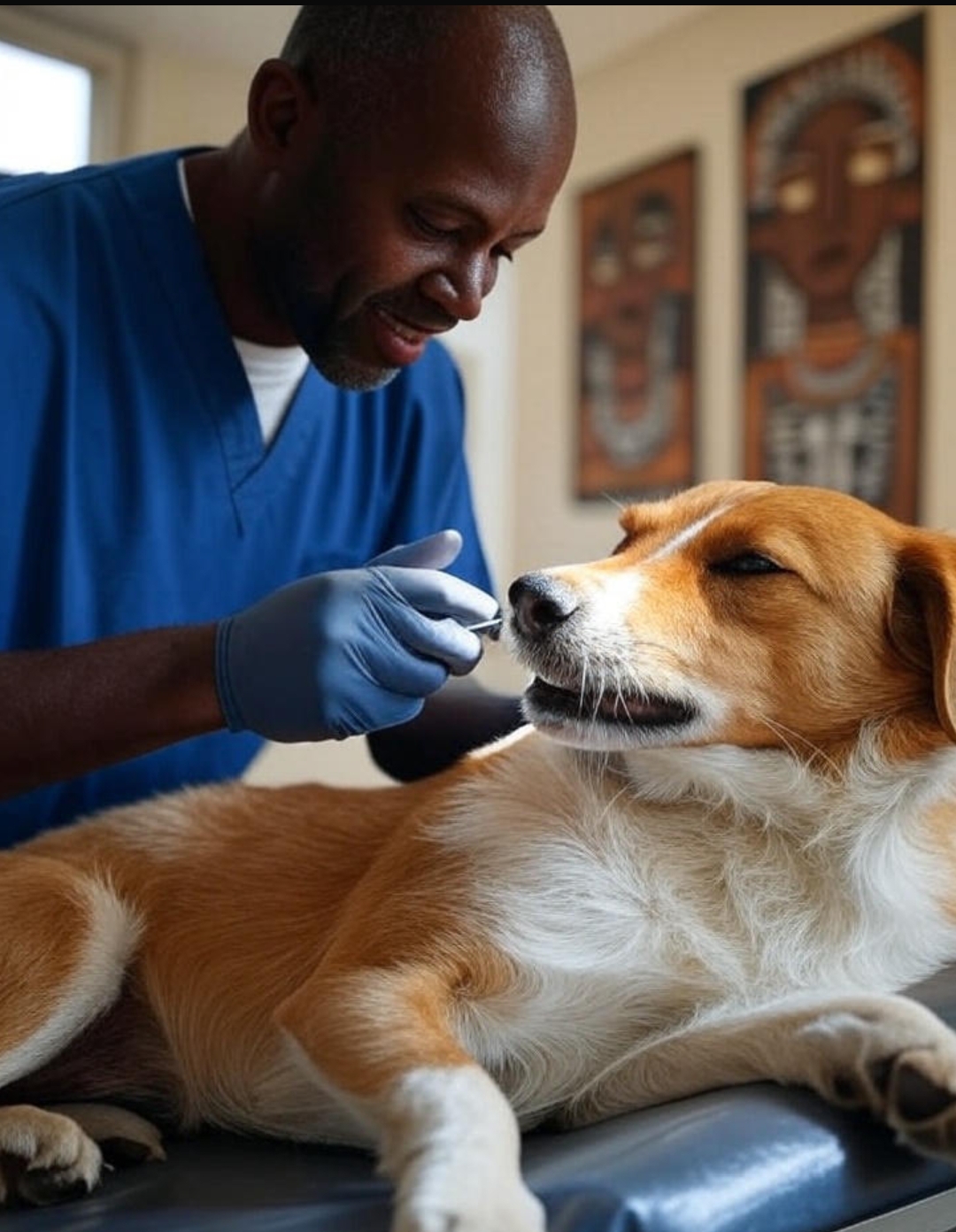 Veterinarian treating bad breath in a dog at Superior Animal Clinic Makindye Kampala