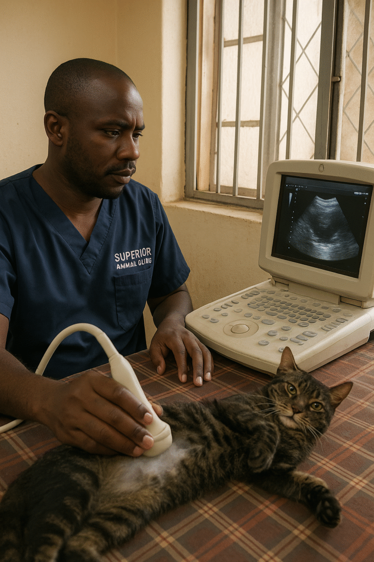 Cat ultrasound scan for urinary problems at Superior Animal Clinic Kampala