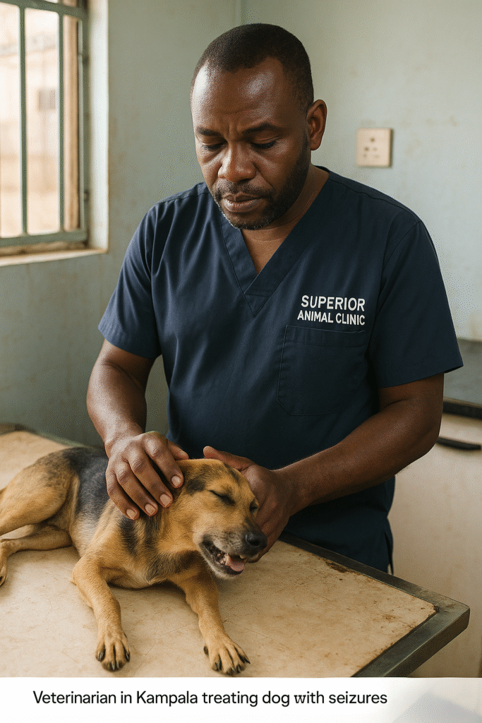 Veterinarian in Kampala treating dog with seizures at Superior Animal Clinic Makindye