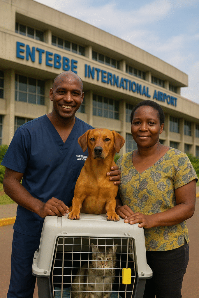 Dog and cat ready for flight at Entebbe International Airport Uganda after veterinary clearance