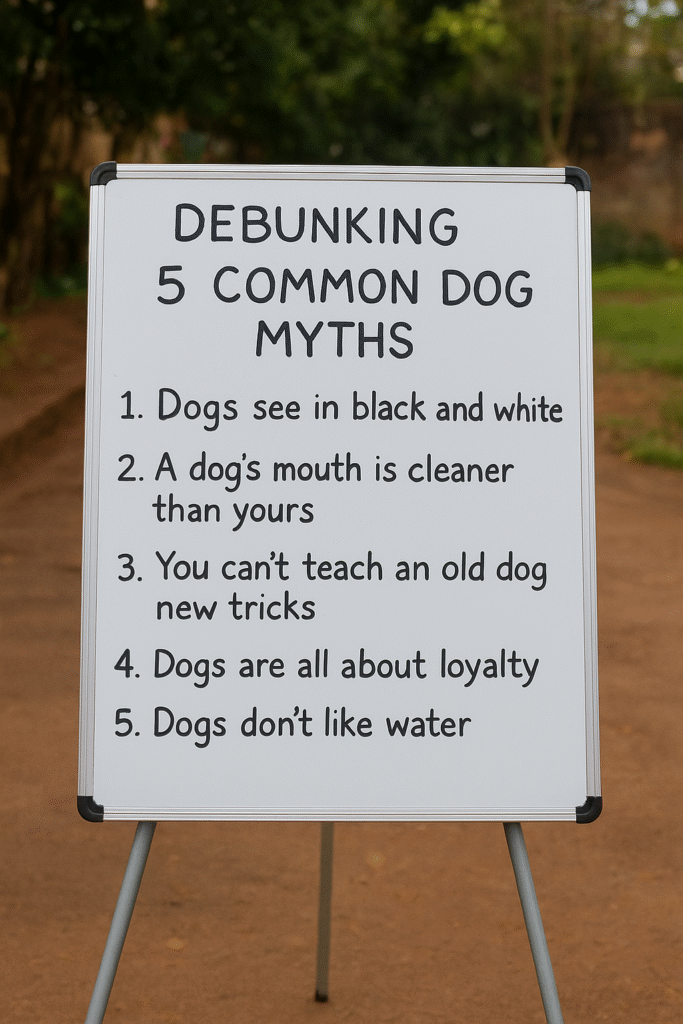 Whiteboard in Kampala showing Debunking 5 Common Dog Myths