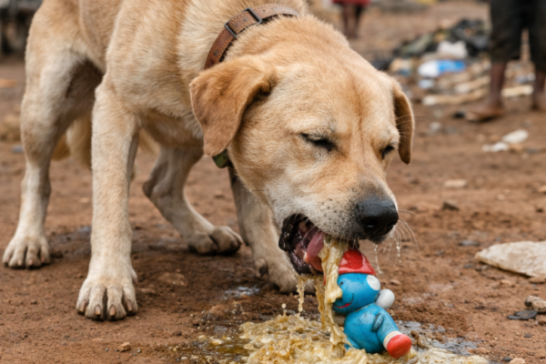 Dog vomiting after swallowing foreign object in Kampala