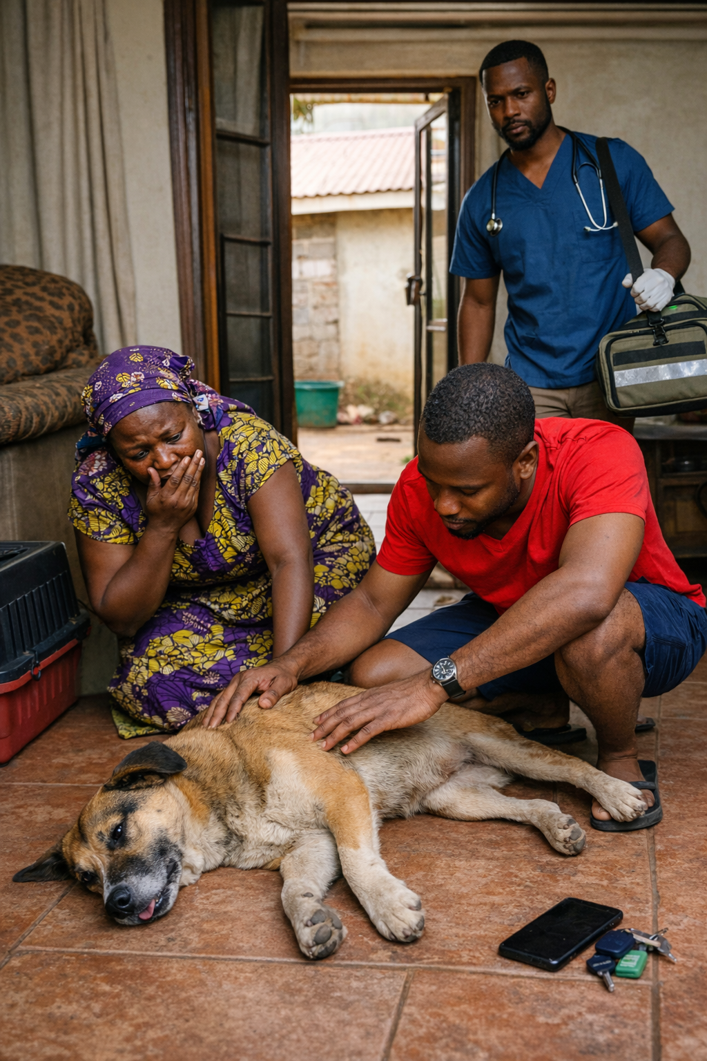 Veterinarian examining collapsed dog at Superior Animal Clinic Makindye Kampala
